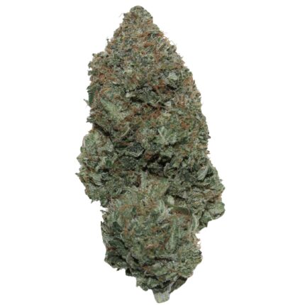 Rockstar strain cannabis flower with dense buds, purple undertones, and frosty trichomes
