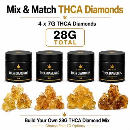 Mix and Match THCA Diamonds Bundle with four 7 gram selections totaling 28 grams of premium THCA concentrates.